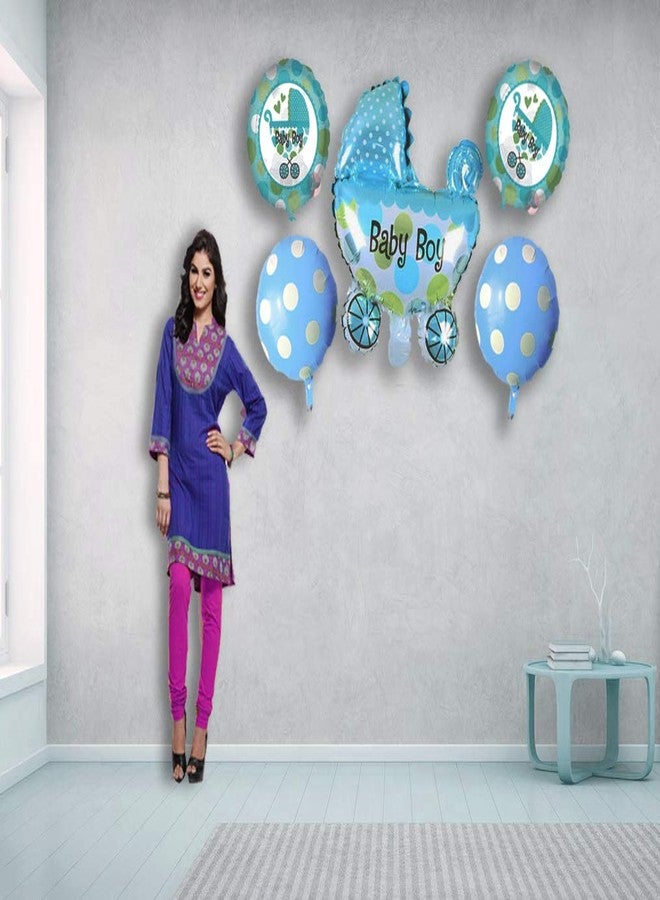 بروبسيكل مجموعة بالونات مهد من رقائق الألومنيوم لحفلات استقبال المولود الجديد، 5 بالونات زرقاء اللون، مثالية لحفلات استقبال المولود الجديد وجلسات تصوير الحمل وتزيين الحفلات. - Image 2